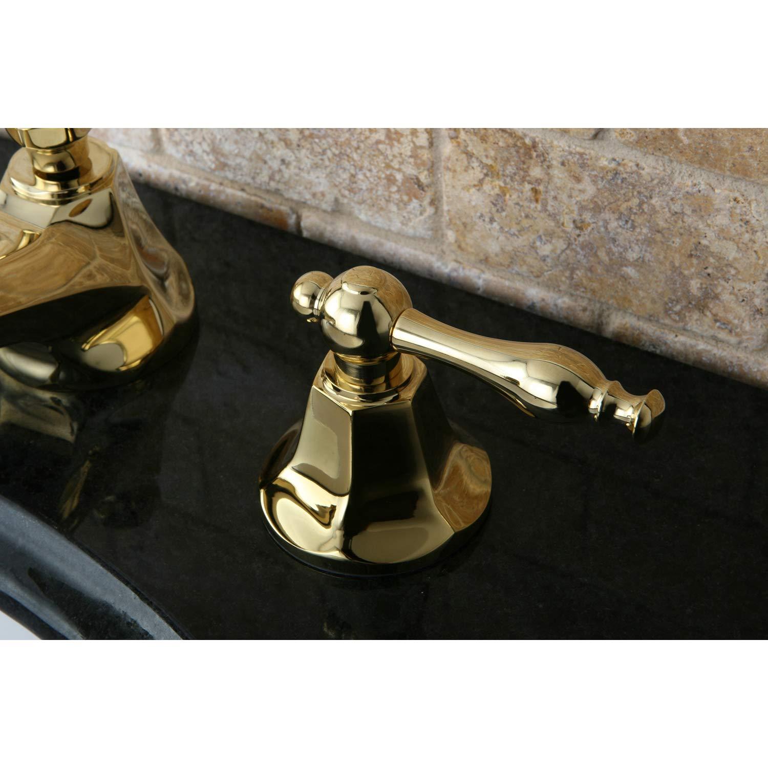 Kingston Brass Naples Two-Handle 3-Hole Deck Mount Widespread Bathroom Faucet with Brass Pop-Up Drain