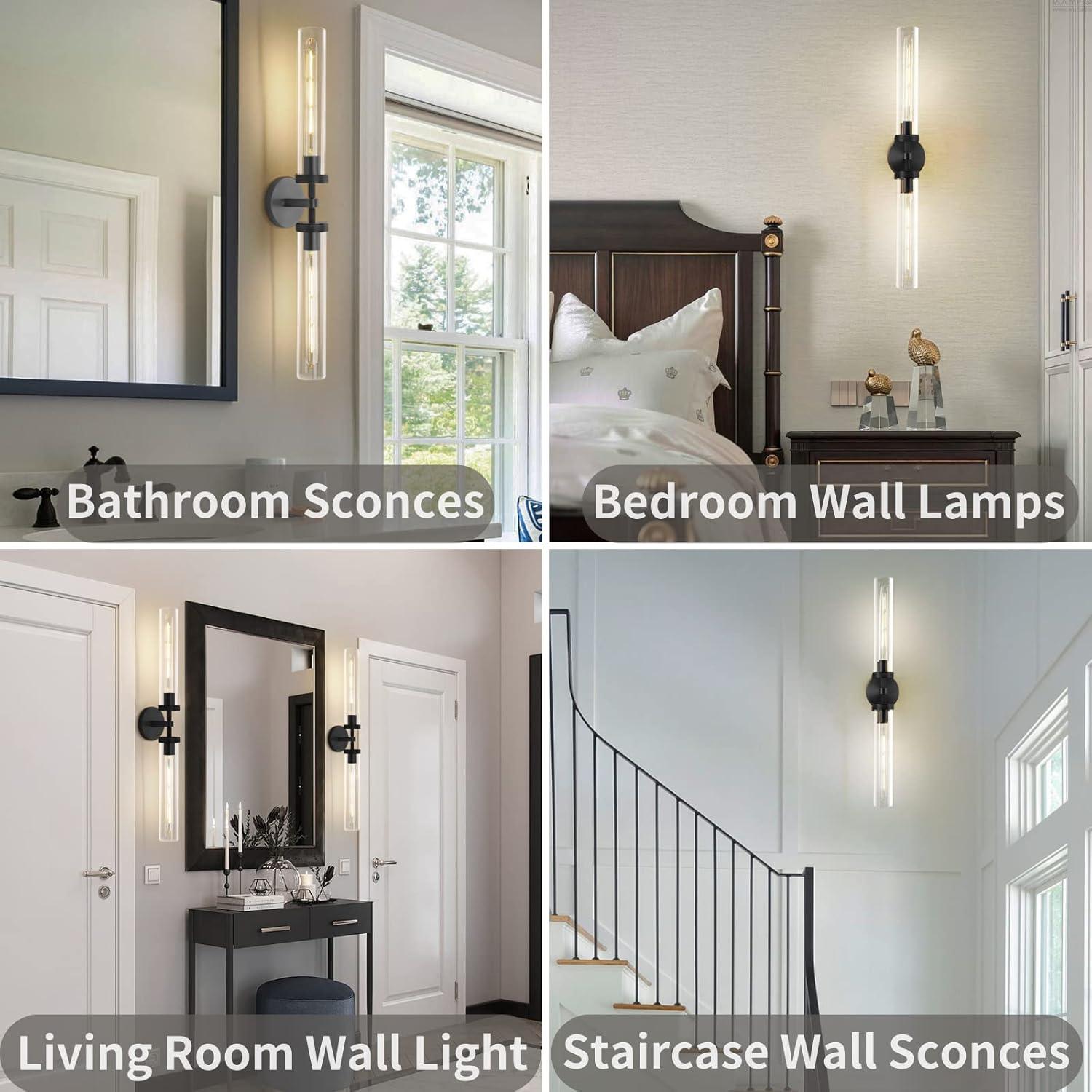 Modern Black 30" Double Glass Tube Wall Sconce