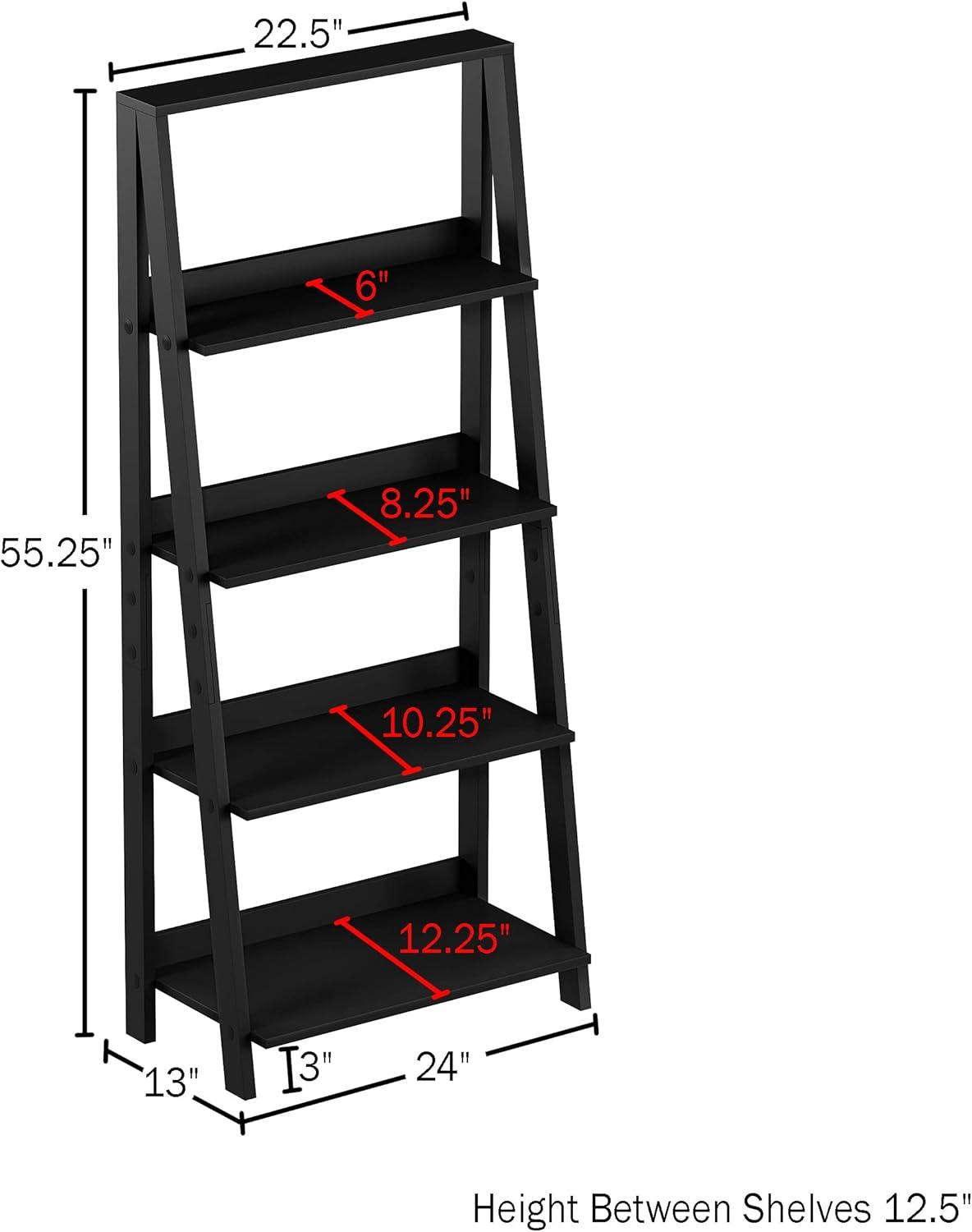 Lavish Home 4-Tier Leaning Ladder Bookshelf - Freestanding Shelved Bookcase