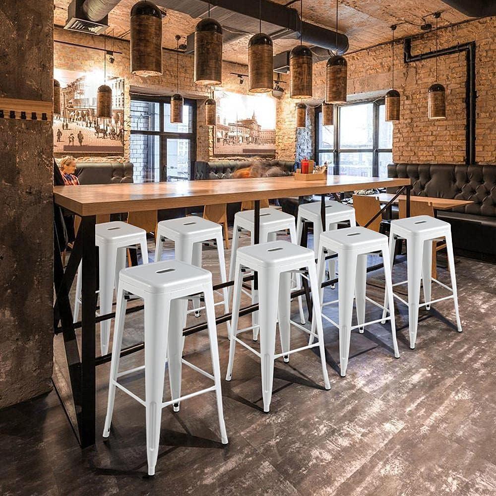 Set of 4 White Galvanized Steel Industrial Bar Stools