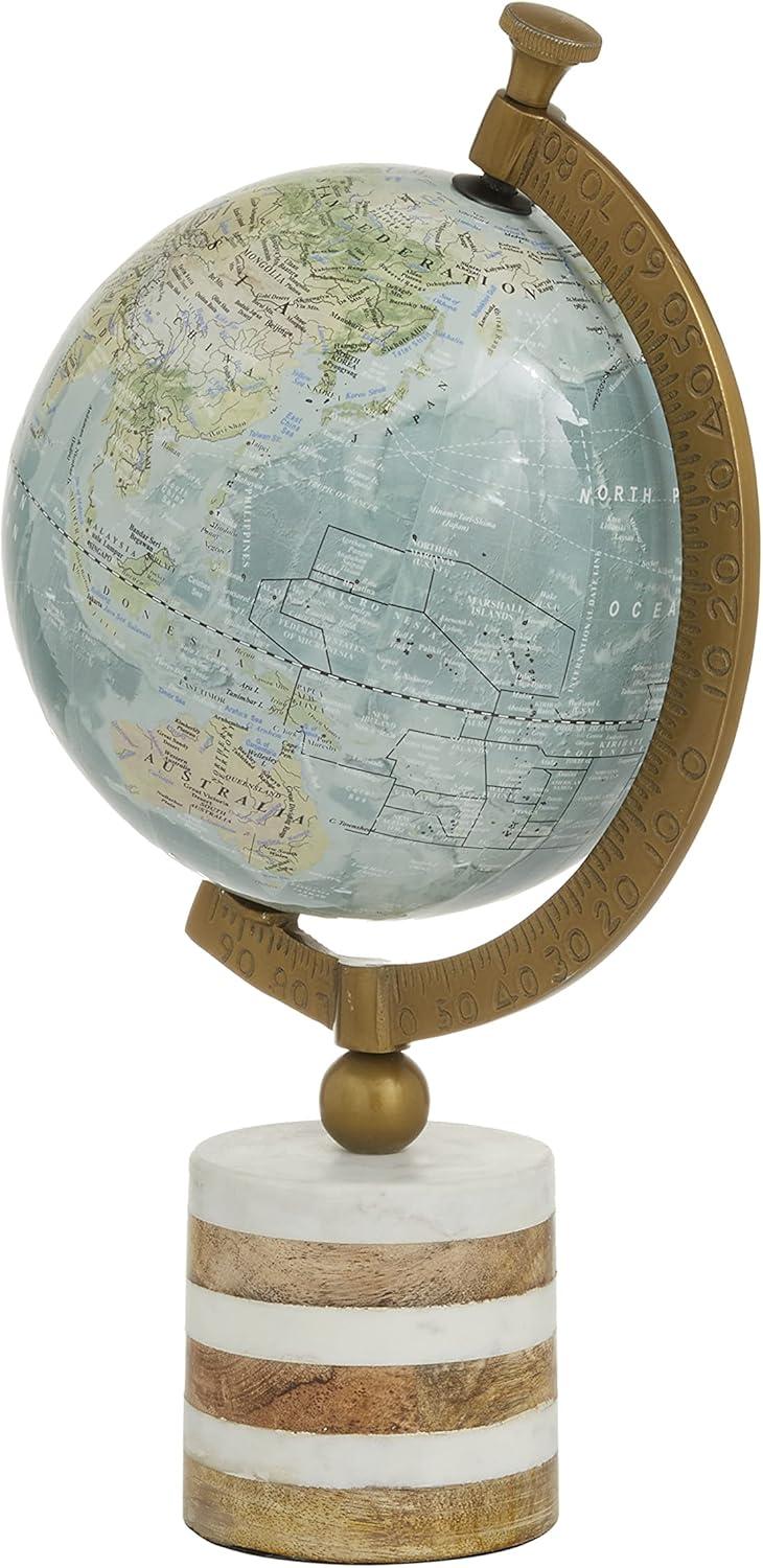 16" Blue and Green Globe with Marble and Wood Base