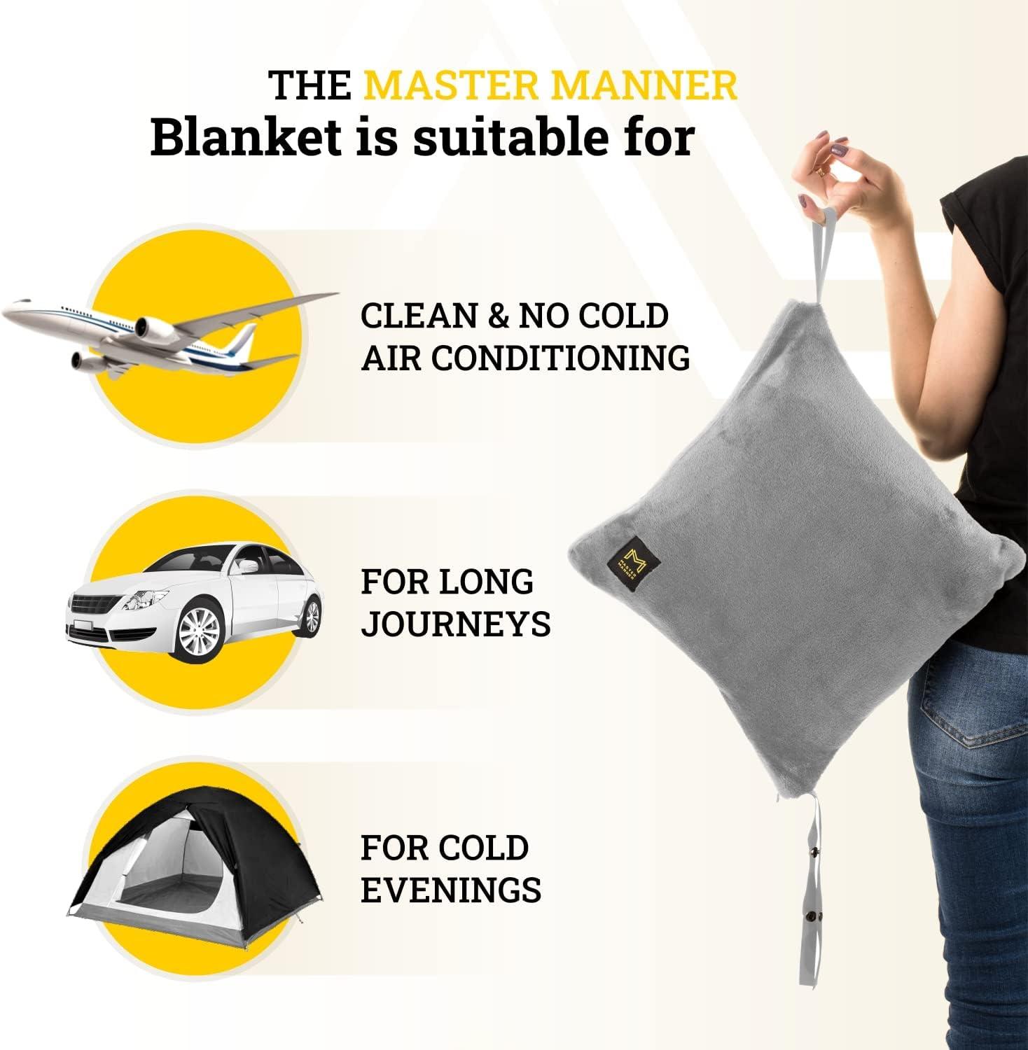 Travel Blanket Airplane Compact with Hoodie – 2in1 Airplane Travel Accessories from Plane Blanket to Travel Pillow with Luggage Strap, Soft Handle & Secure Pocket