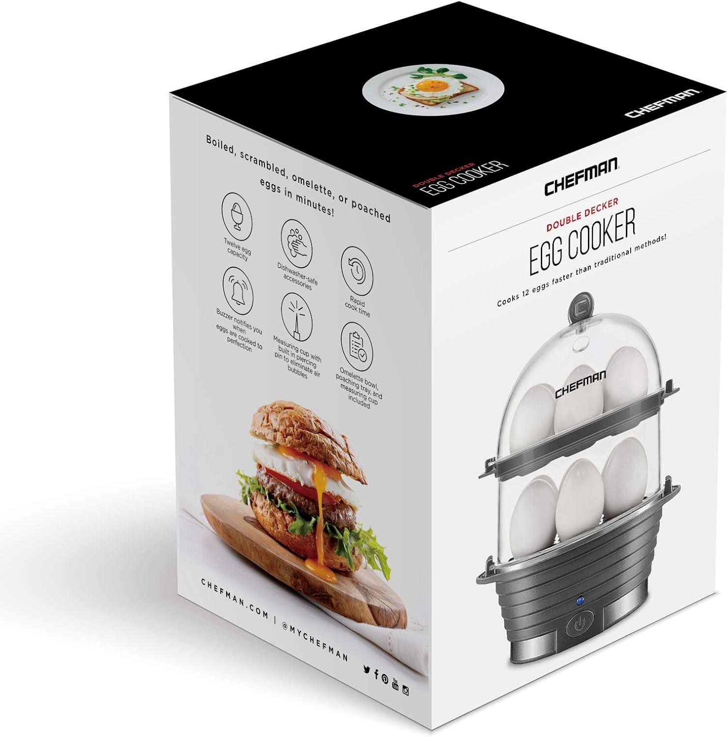 Chefman Gray Double Decker Electric Egg Cooker and Steamer