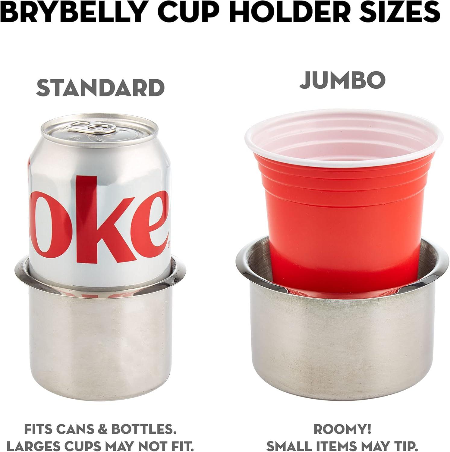 Brybelly Single Stainless Steel Cup Holder, Small - Silver Drop-in Anti-Spill Storage Solution or Replacement Item for Poker Table, Work Desk, Car, Custom Build & DIY Projects, Color-Chrome