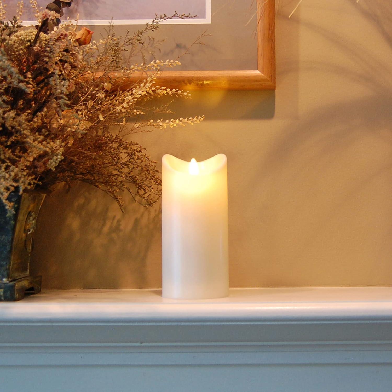 Cream Flameless LED Pillar Candle with Moving Flame