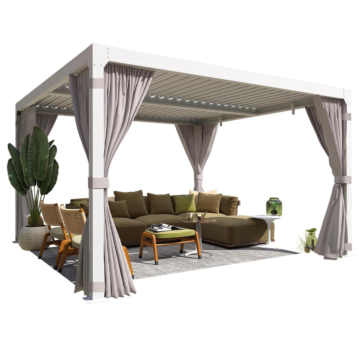 Erommy  Outdoor Louvered Pergola Gazebo with Adjustable Aluminum Rainproof Roof 10'x10' - White