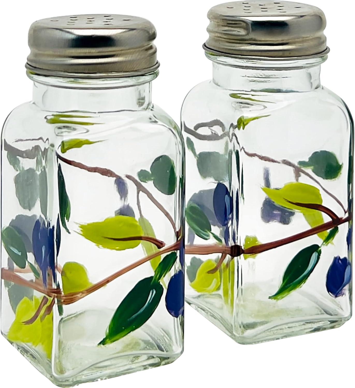 Hand Painted Glass Olive Branch Salt and Pepper Shakers Set