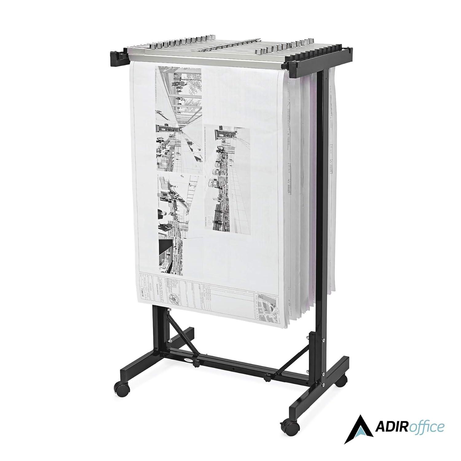 Adjustable Black Steel Mobile Blueprint Storage Rack with Wheels