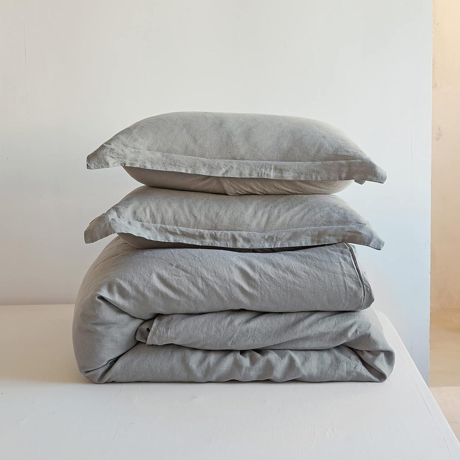 Simple&Opulence 100% Linen Duvet Cover Set with Washed-French Flax-2 Pieces Solid Color Basic Style Bedding Set-Breathable Soft Comforter Cover with 1 Pillowsham(Twin,Linen)