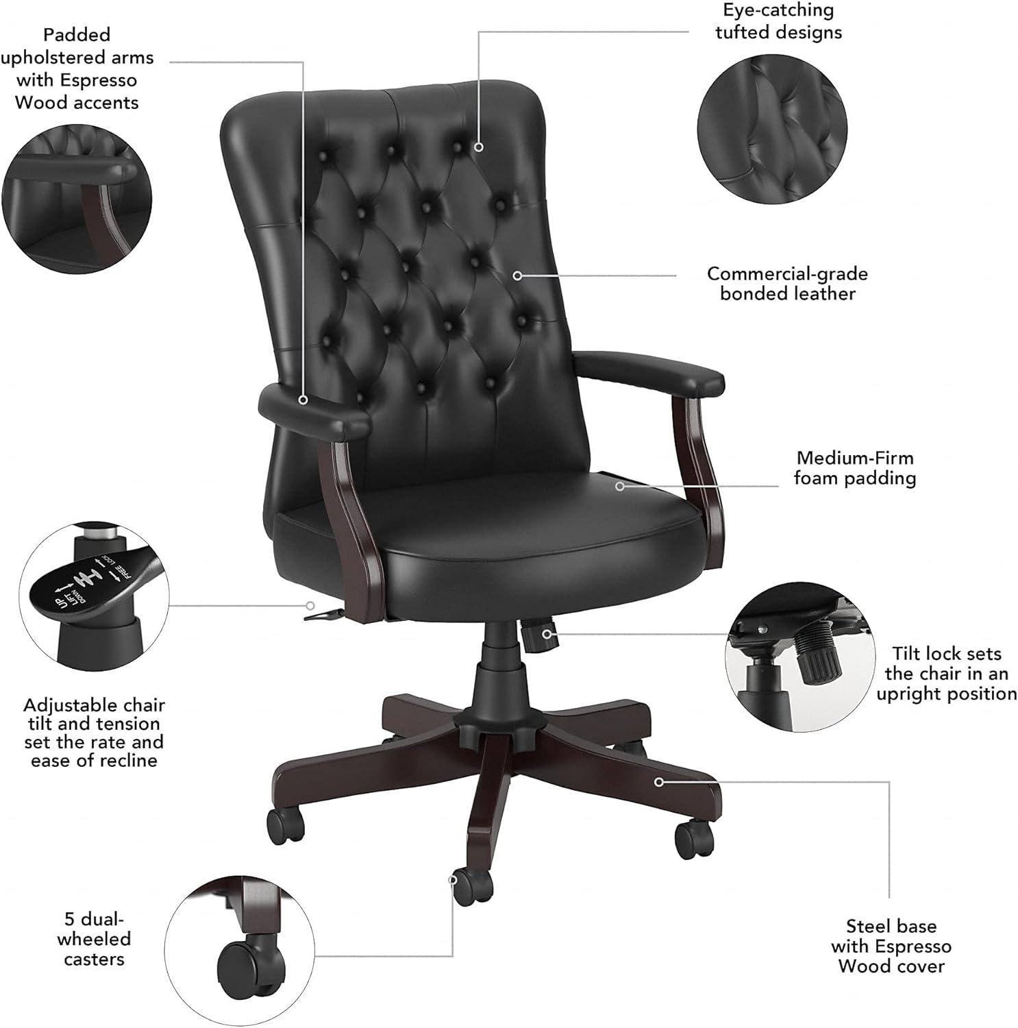Saratoga High Back Tufted Office Chair with Arms in Black - Bonded Leather
