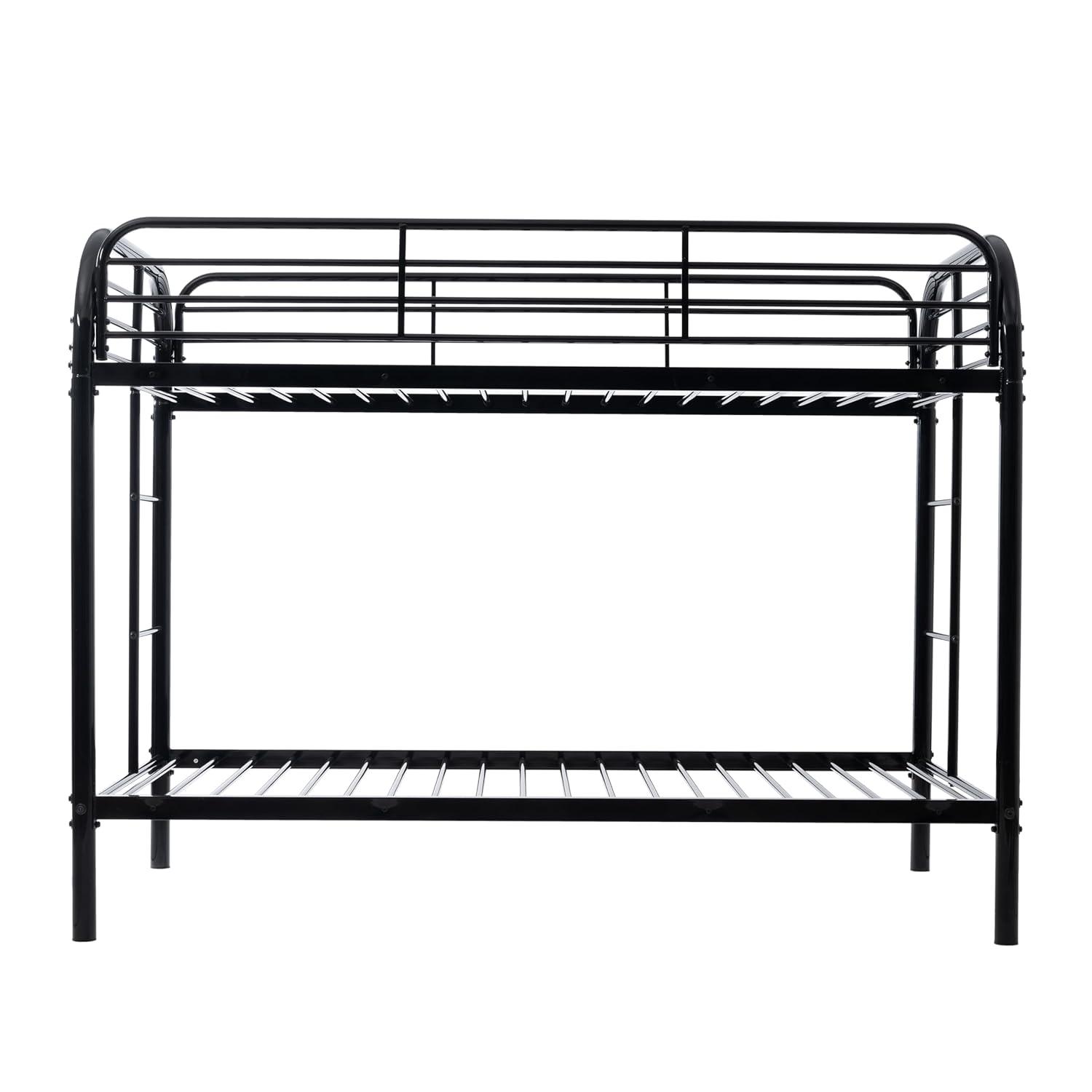 Black Twin Metal Bunk Bed with Safety Rails and Storage Drawer