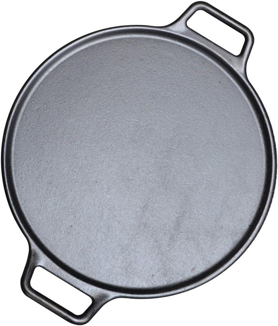 14-Inch Black Cast Iron Round Pizza Pan with Handles