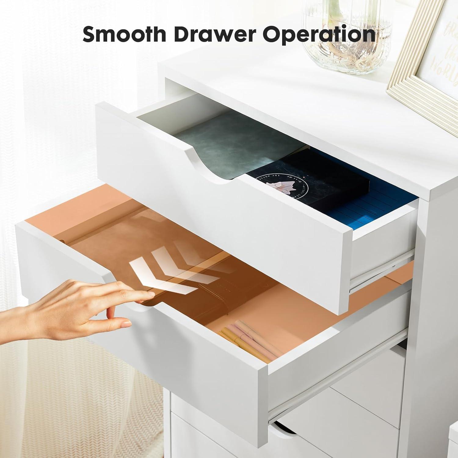 HeSLehs 7-Drawer Organizer, Tall Chest of Drawers with Caster Wheels, Alex Drawers File for Home Office, White