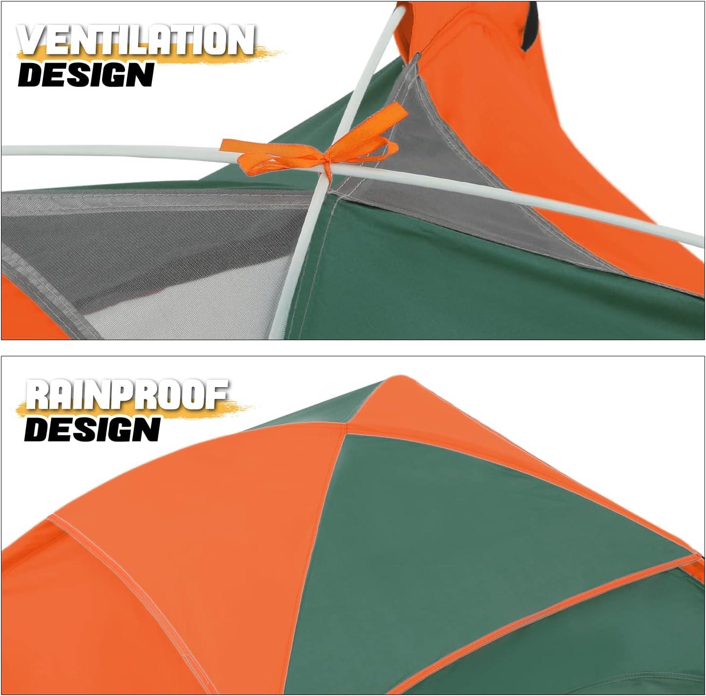 MoNiBloom Backpacking Dome Tent for Camping Hiking, Waterproof Two Doors Tent with Skylight for Mountaineering Travel, Green/Orange