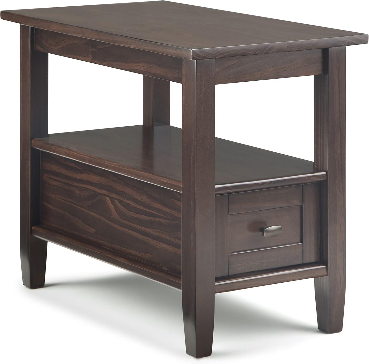 Warm Shaker SOLID WOOD 14 inch Wide Rectangle Transitional Narrow Side Table in Tobacco Brown