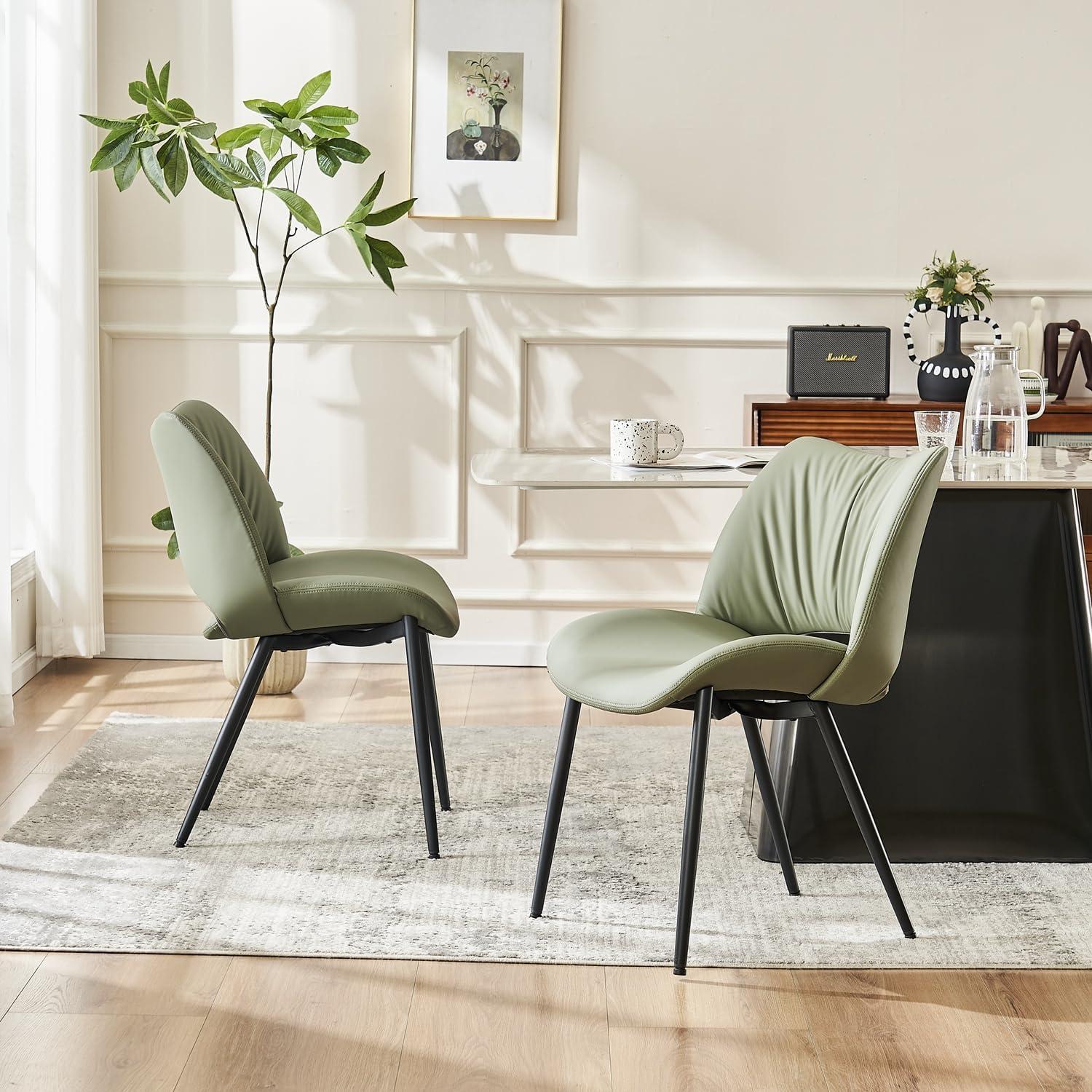 Mackensie Upholstered Dining Chairs Faux Leather Kitchen Chairs with Metal Legs