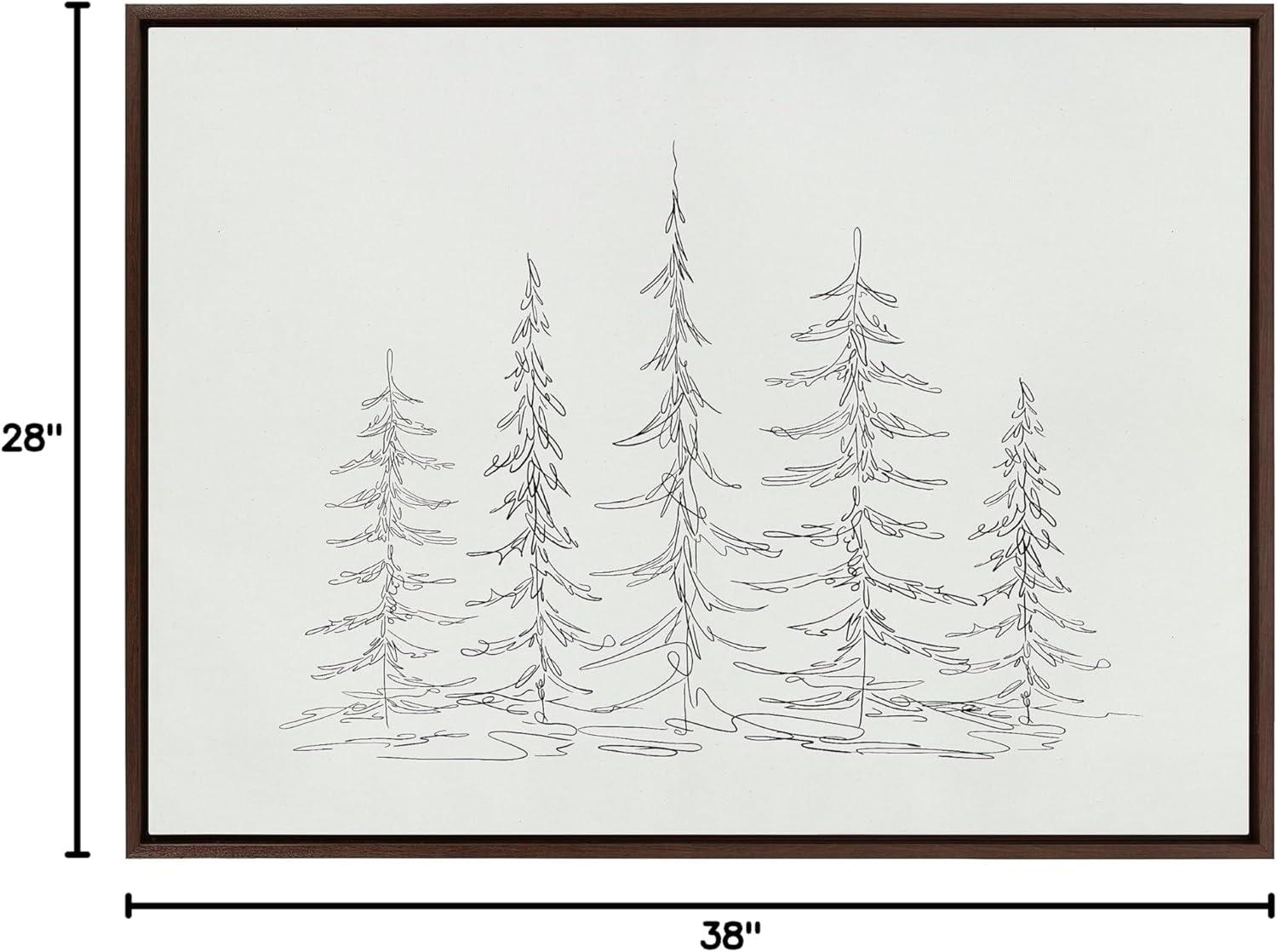 Minimalist Evergreen Trees Sketch Framed Canvas Wall Art, 28x38