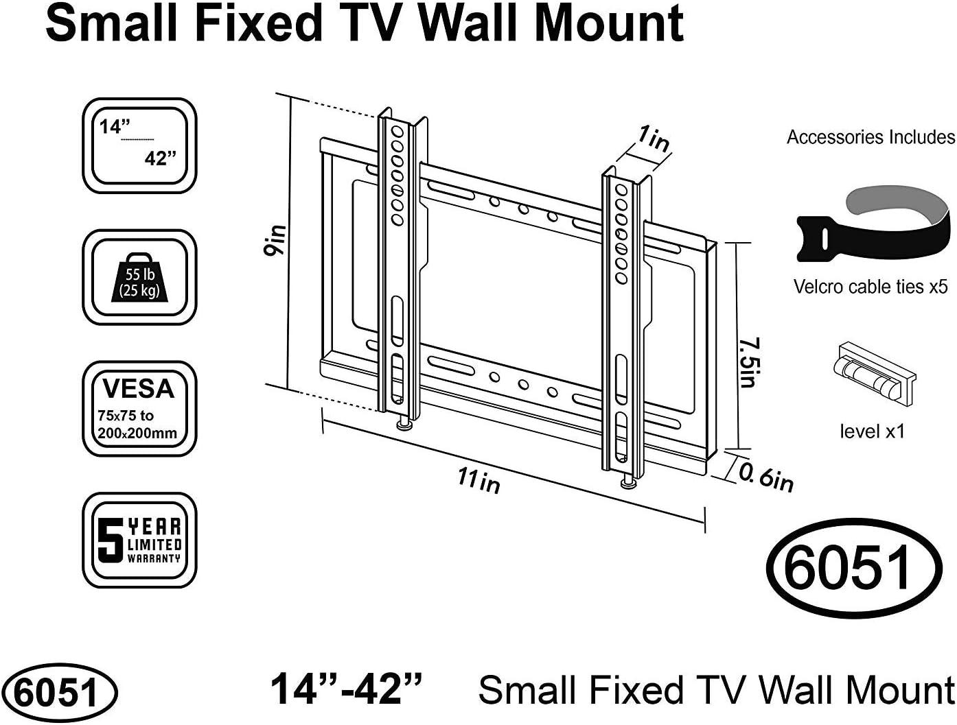 Fixed TV Wall Mount Full Motion Swivel Articulating Bracket for Most 14”-42” LED LCD OLED Plasma Flat Screen TV with VESA (Fixed)