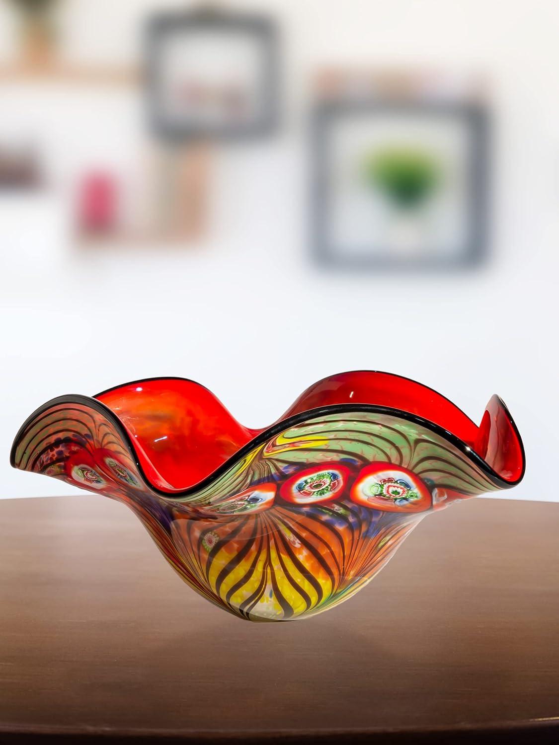 Albie 15.5" Multicolor Hand Blown Art Glass Decorative Bowl