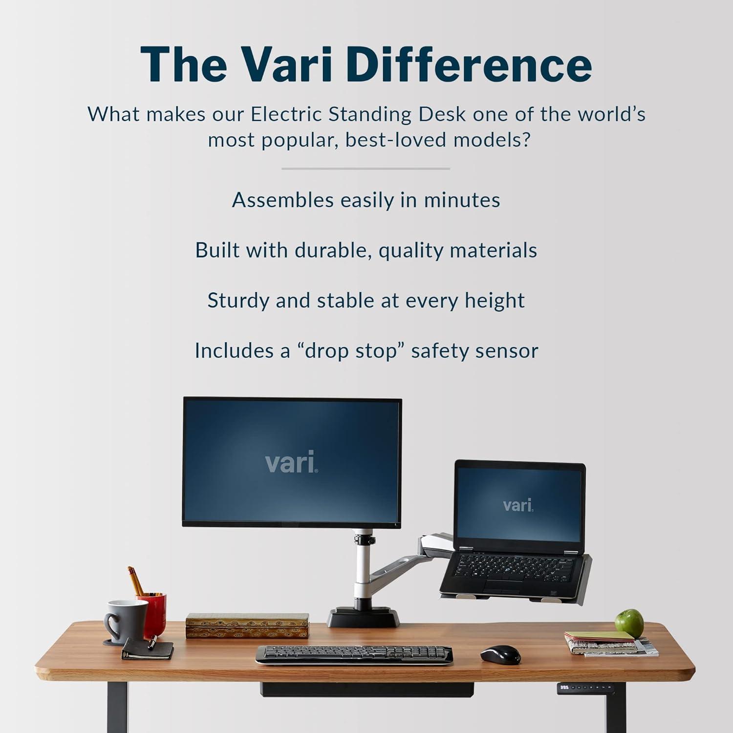 Vari Electric Standing Desk - 60x30 VariDesk, Adjustable Height Stand Up Computer Desk - Dual Motor with Memory Presets, Stable T-Style Legs- Home Office Essentials - Butcher Block