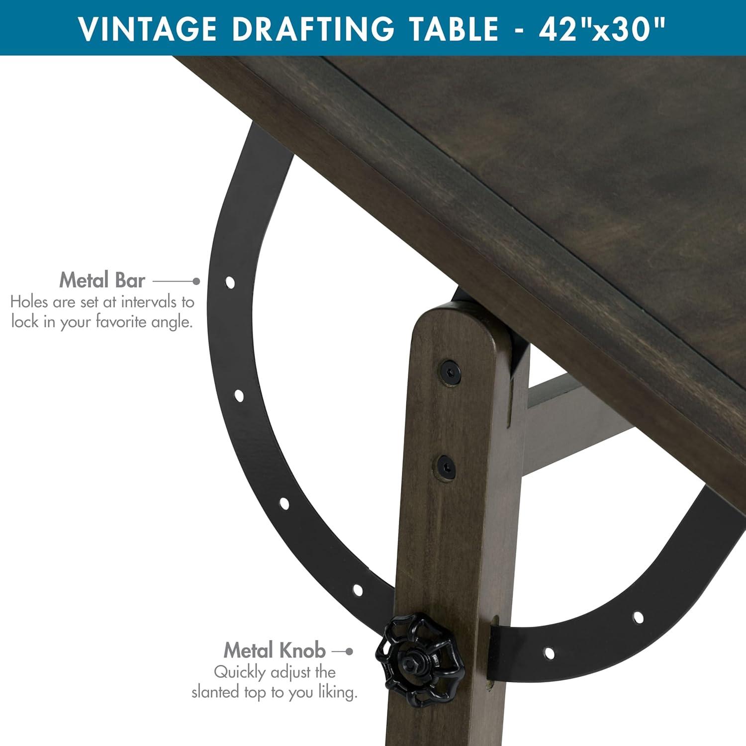 Vintage Solid Wood Drawing/Drafting Table with 42" x 30" Adjustable Tilting Top