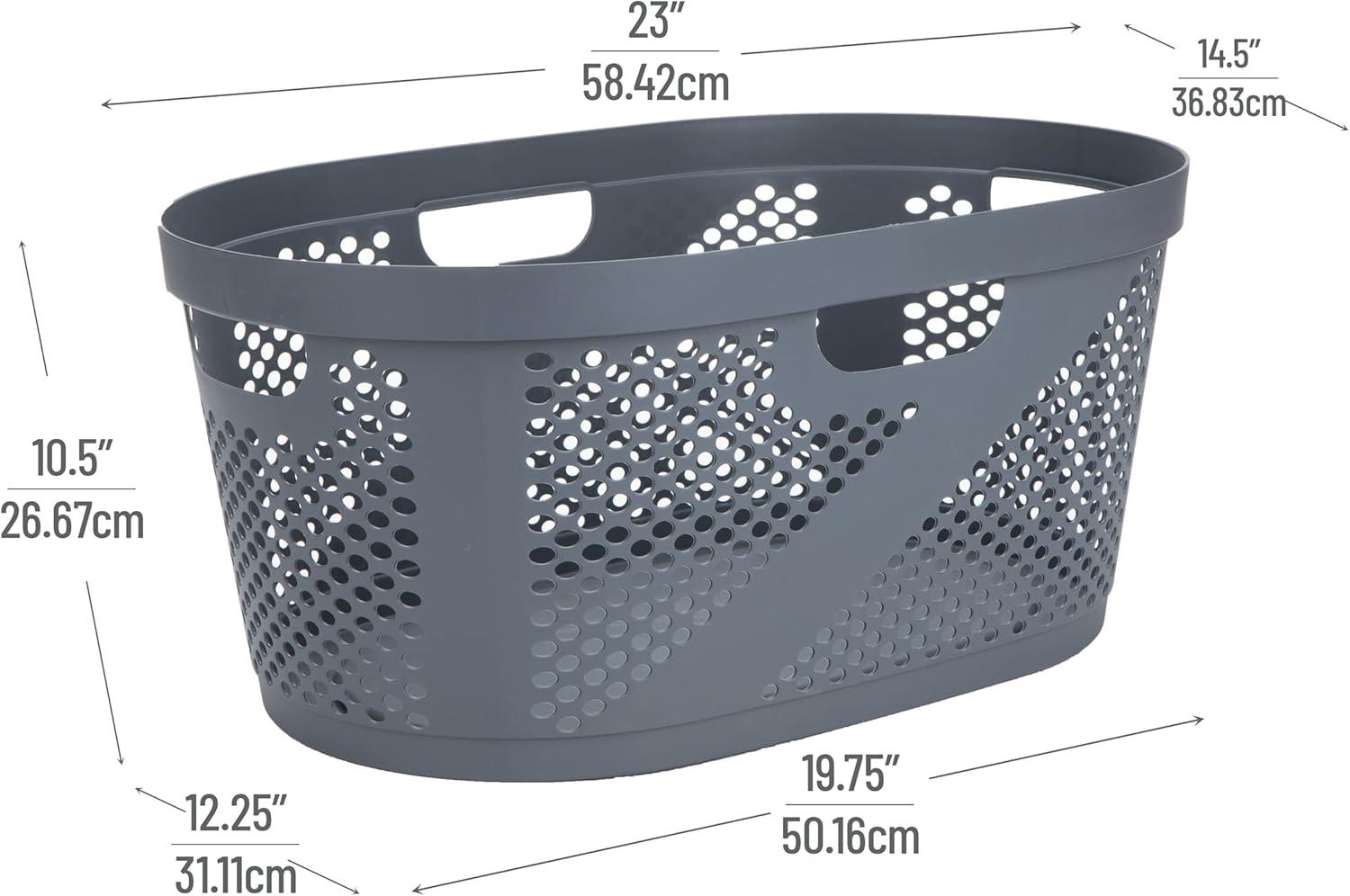 Gray Plastic Wicker Design Collapsible Laundry Hamper with Lid