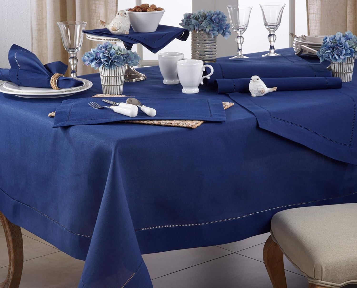 Saro Lifestyle Classic Hemstitch Border Table Runner, Navy Blue, 16" x 90"