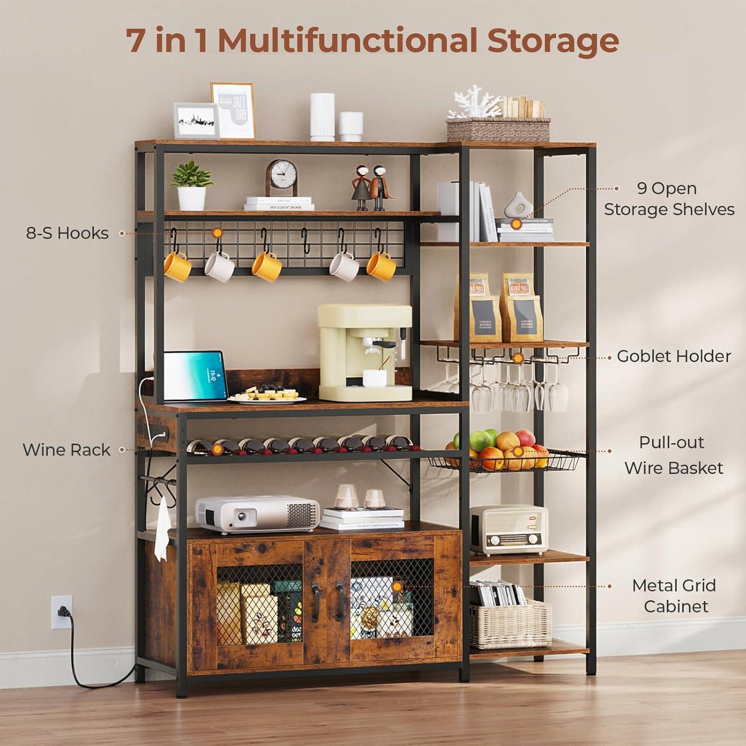 Monvane Kitchen Baker's Rack with Drawer Storage Shelf Microwave Cart Oven Stand Coffee Bar,Brown