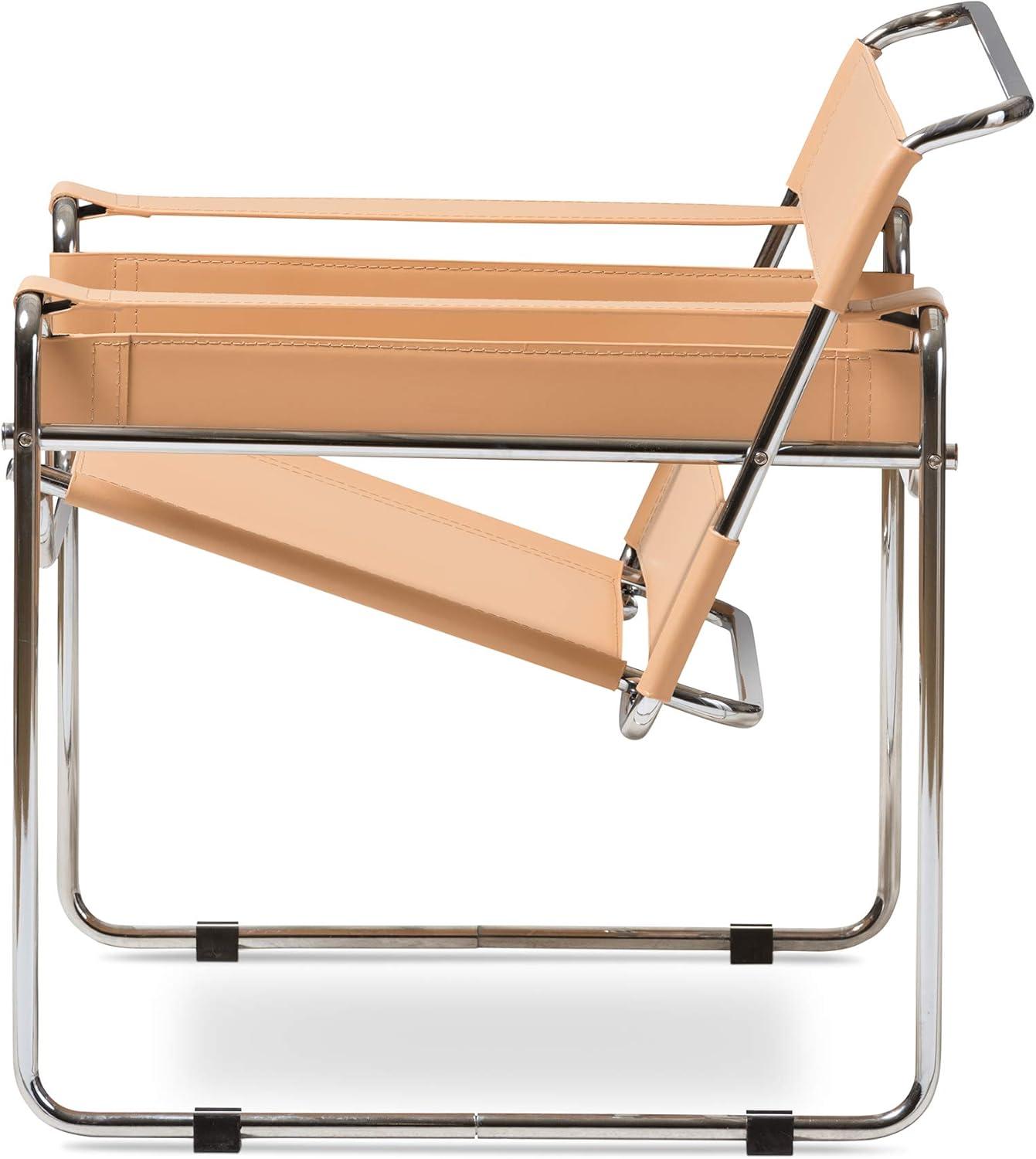 Baxton Studio Jericho Leather Mid Century Modern Accent Chair Tan: Chrome Finish, No-Mar Feet, Fully Assembled