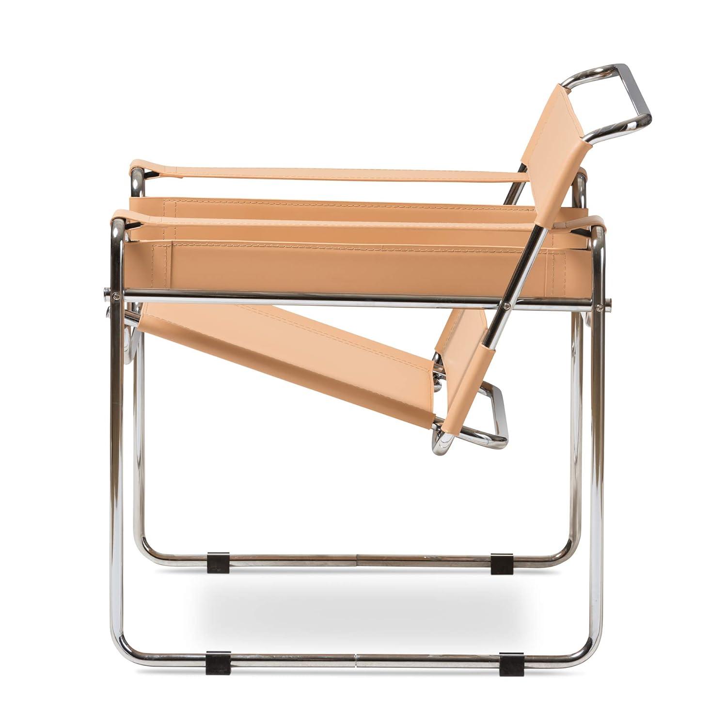 Baxton Studio Jericho Leather Mid Century Modern Accent Chair Tan: Chrome Finish, No-Mar Feet, Fully Assembled