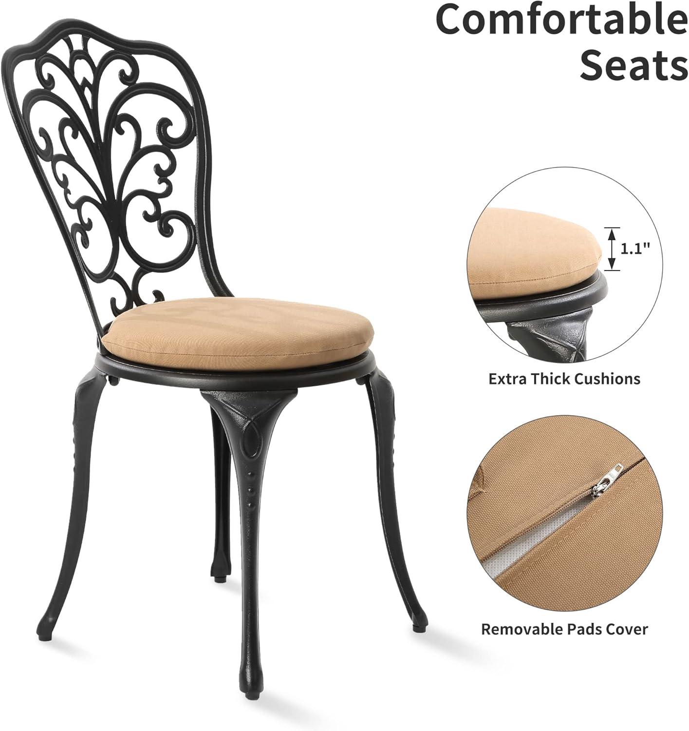 Astoria Grand 3 Piece Outdoor Patio Set Butterfly Pattern Cast Aluminum Bistro Table and Chairs Set of 2 with Cushion Black