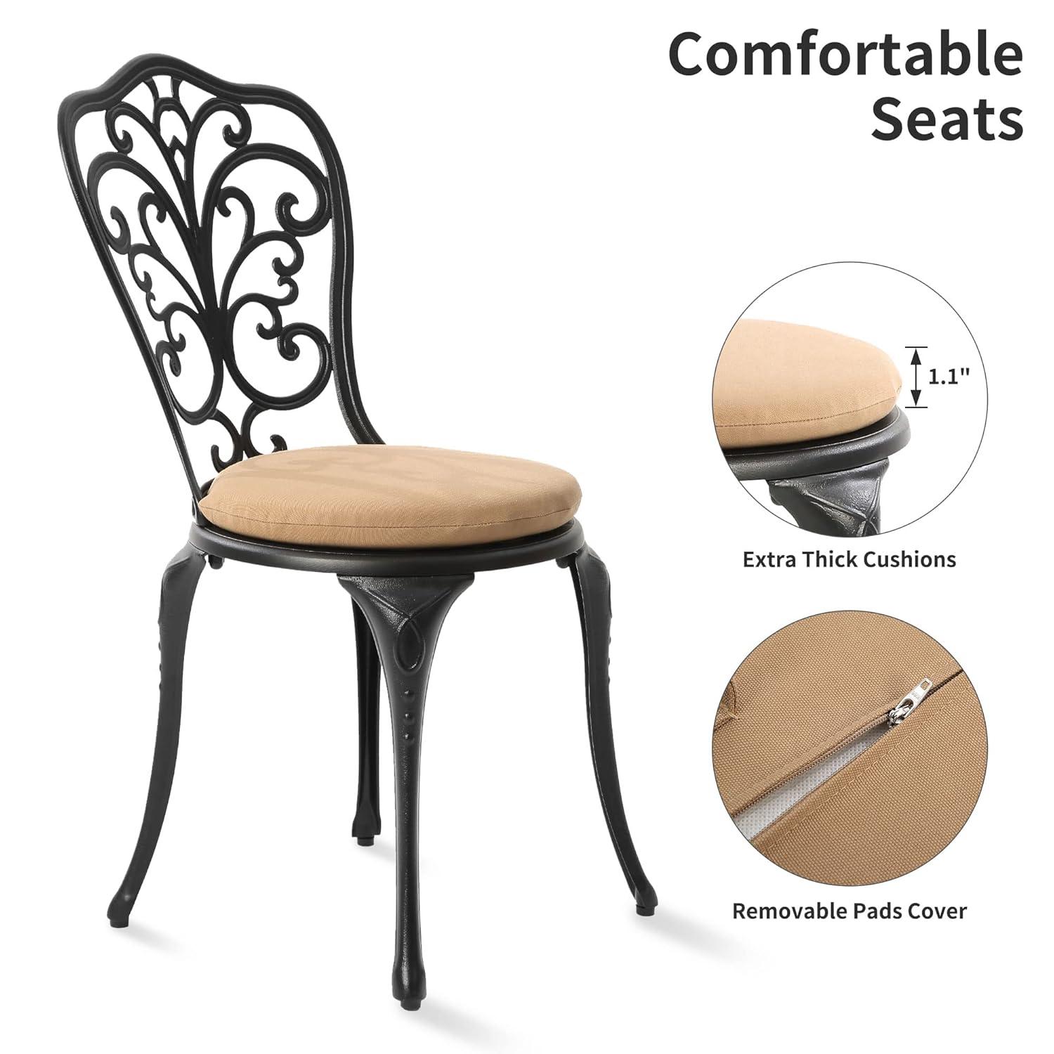 Astoria Grand 3 Piece Outdoor Patio Set Butterfly Pattern Cast Aluminum Bistro Table and Chairs Set of 2 with Cushion Black