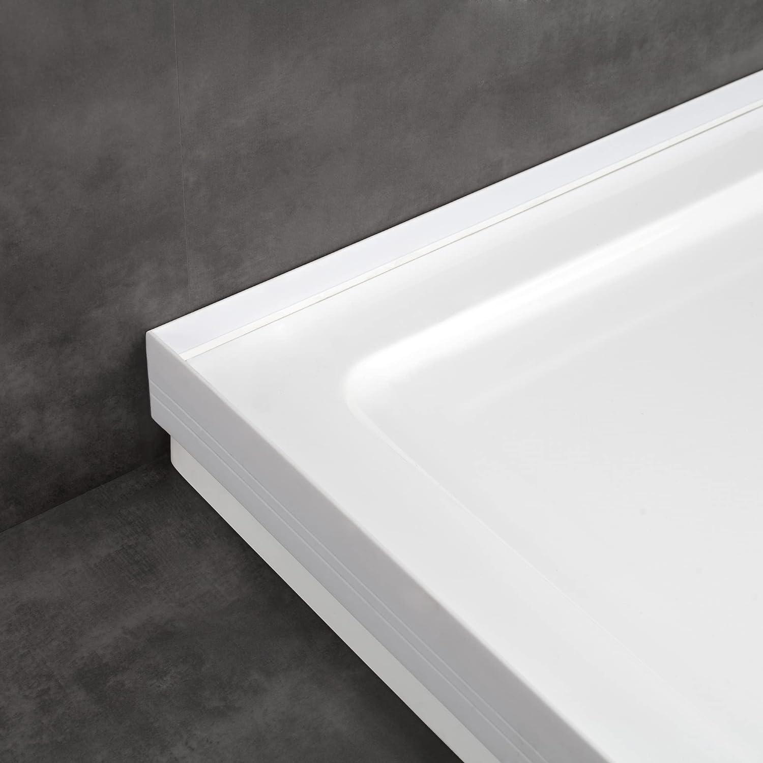 White Acrylic 48x32 Rectangular Shower Base with Hidden Drain