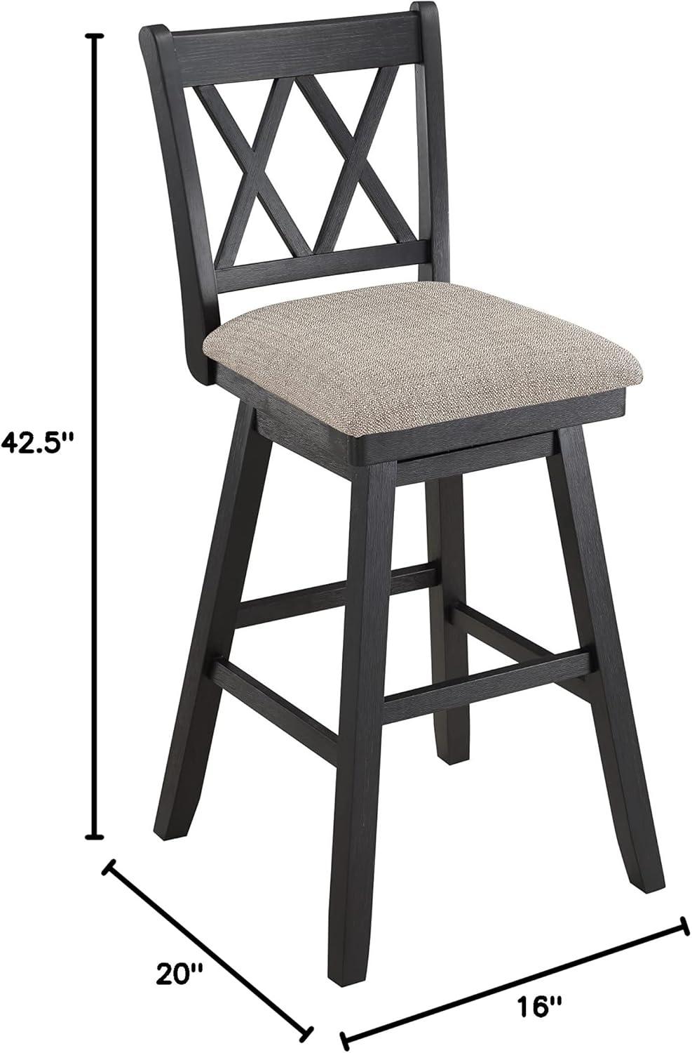 Home 2 Office 24" Brookline Xx Back Swivel Counter Height Barstool Distressed Black: Upholstered, Wood Frame, Footrest
