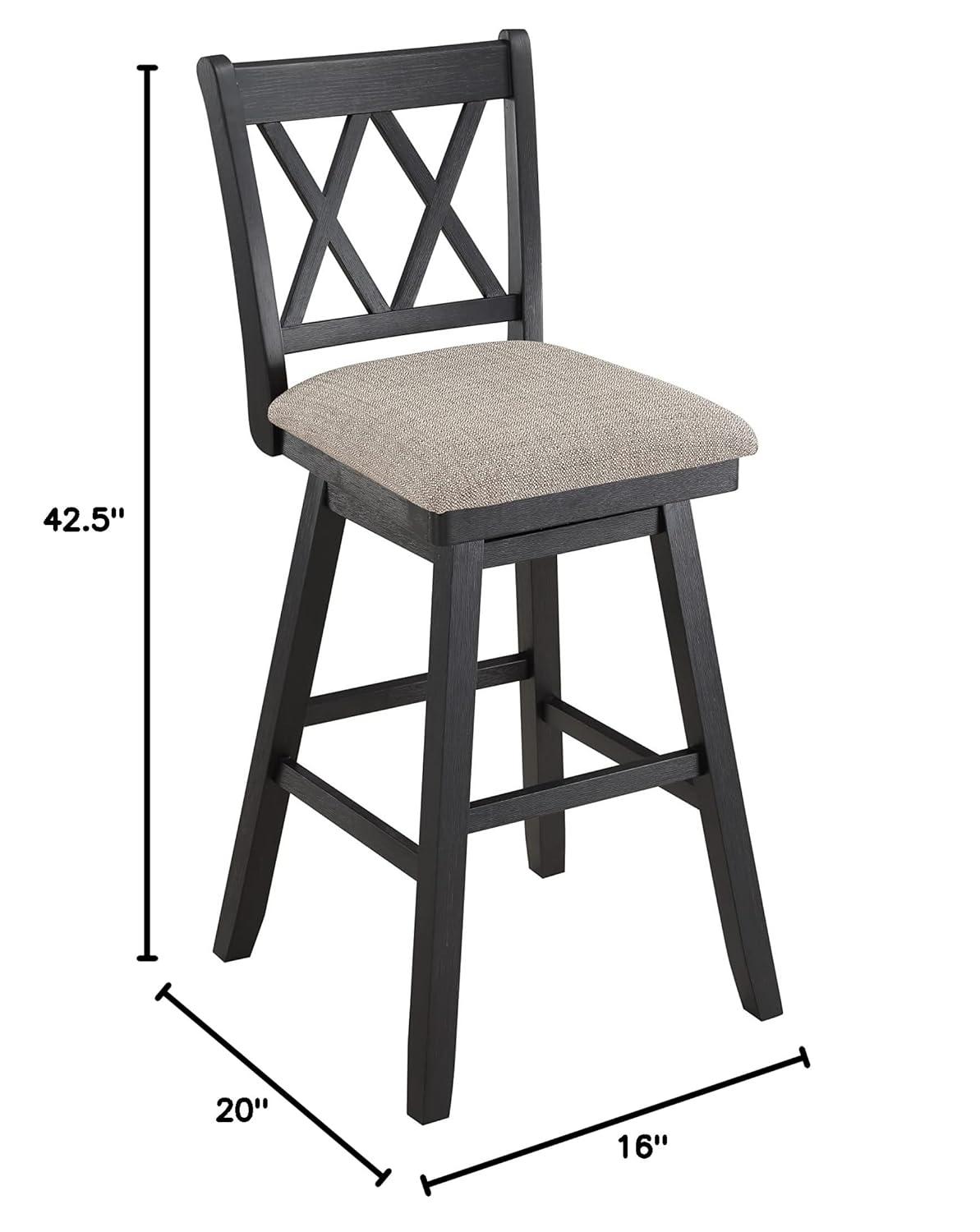 Home 2 Office 24" Brookline Xx Back Swivel Counter Height Barstool Distressed Black: Upholstered, Wood Frame, Footrest