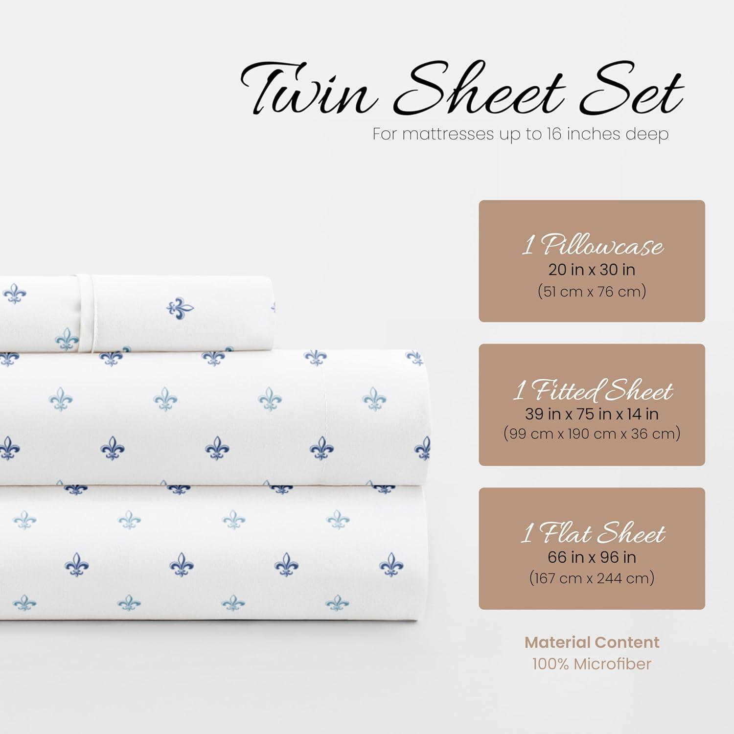 Linen Market Double-Brushed Patterned Microfiber Twin Sheet Set 3 Piece – Oeko-TEX Certified Ultra Soft & Wrinkle-Free - 16" Deep Pocket Sheets - Easy Care Twin Size - Lily Navy