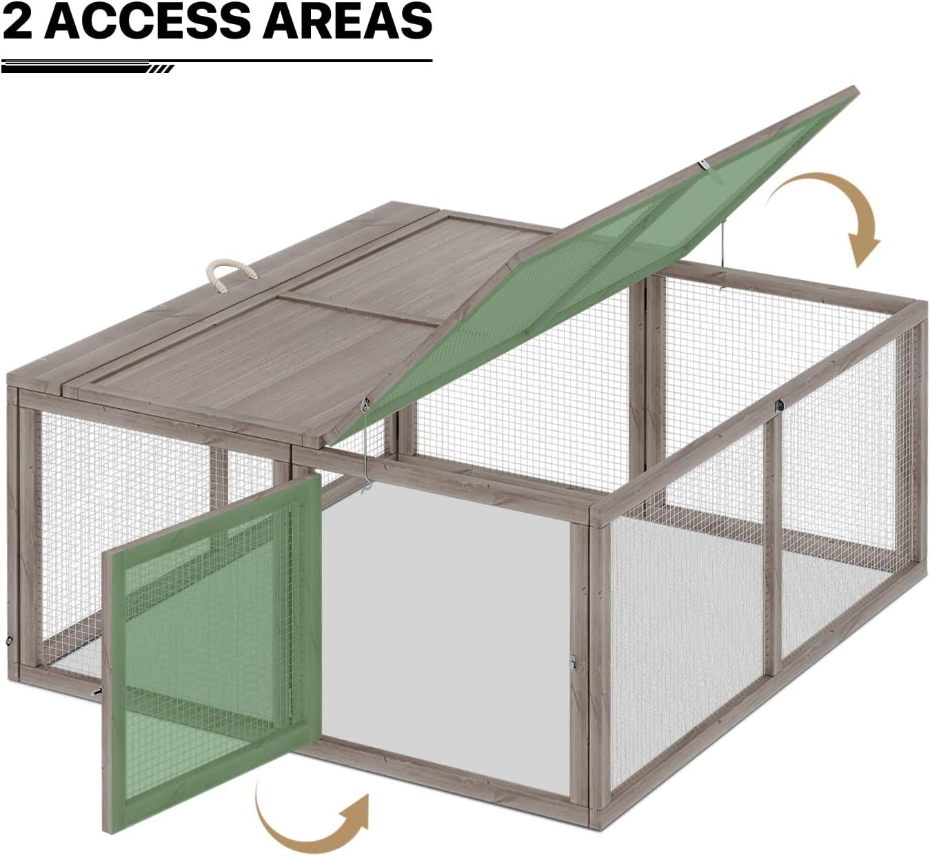 MoNiBloom Chicken Coop Rabbit Hutch, 45.5" Wooden Chicken Run Hen House Duck Coop, Outdoor Small Animal Poultry Cage with Openable Roof and Side Door (Grey)