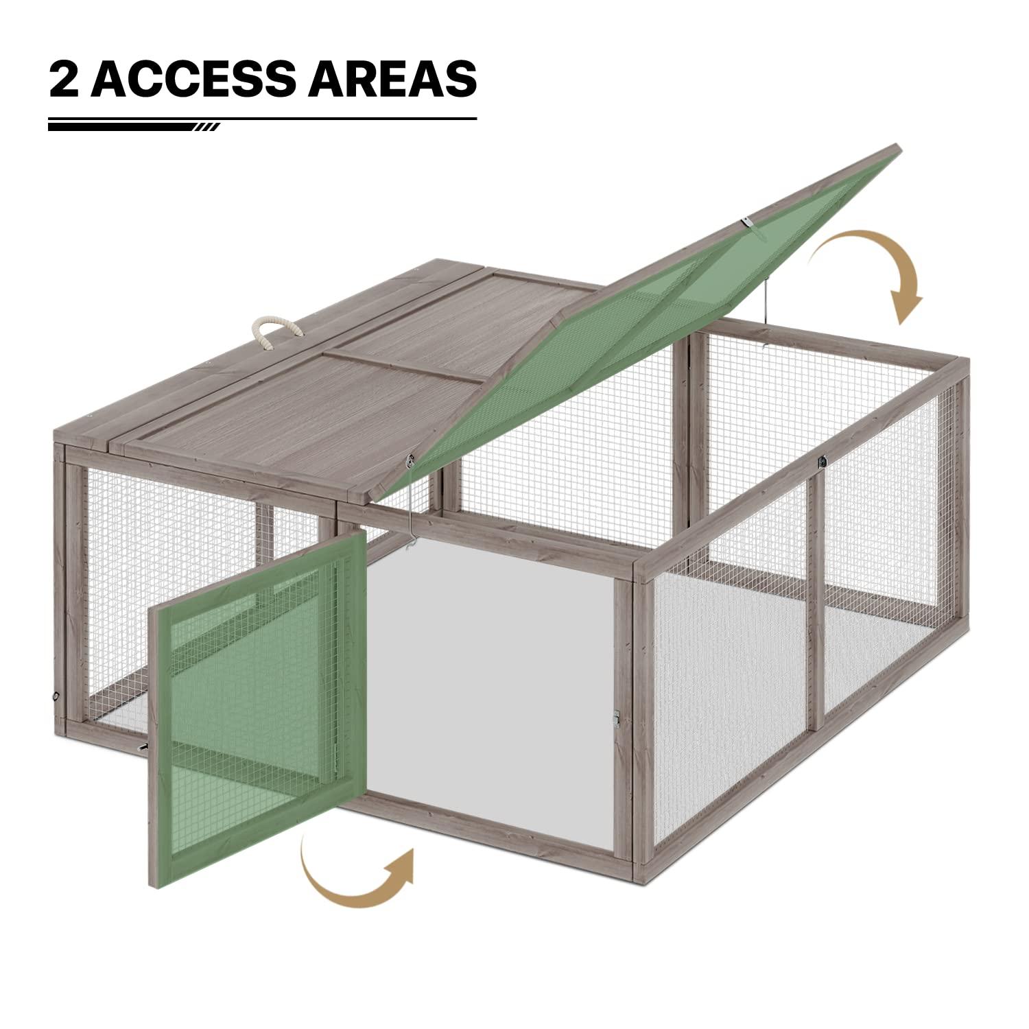 MoNiBloom Chicken Coop Rabbit Hutch, 45.5" Wooden Chicken Run Hen House Duck Coop, Outdoor Small Animal Poultry Cage with Openable Roof and Side Door (Grey)