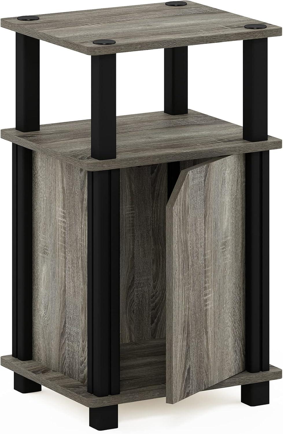 Furinno Brahms 3-Tier End Table with Door, French Oak, Black