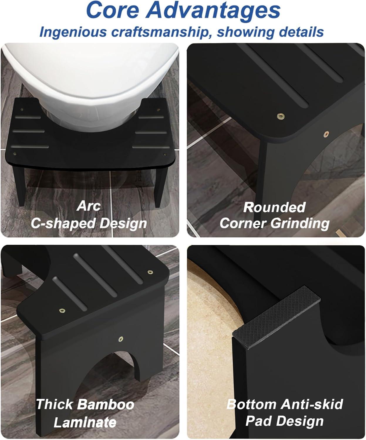 Bamboo Toilet Stool for Adults, 6.5" Toilet Stool Squat Adult Kids, Portable Simple Curve Squat Toilet Potty Stool, Non-Slip Poop Stool for Bathroom, Improve Squatting Posture and Comfort (Wood)