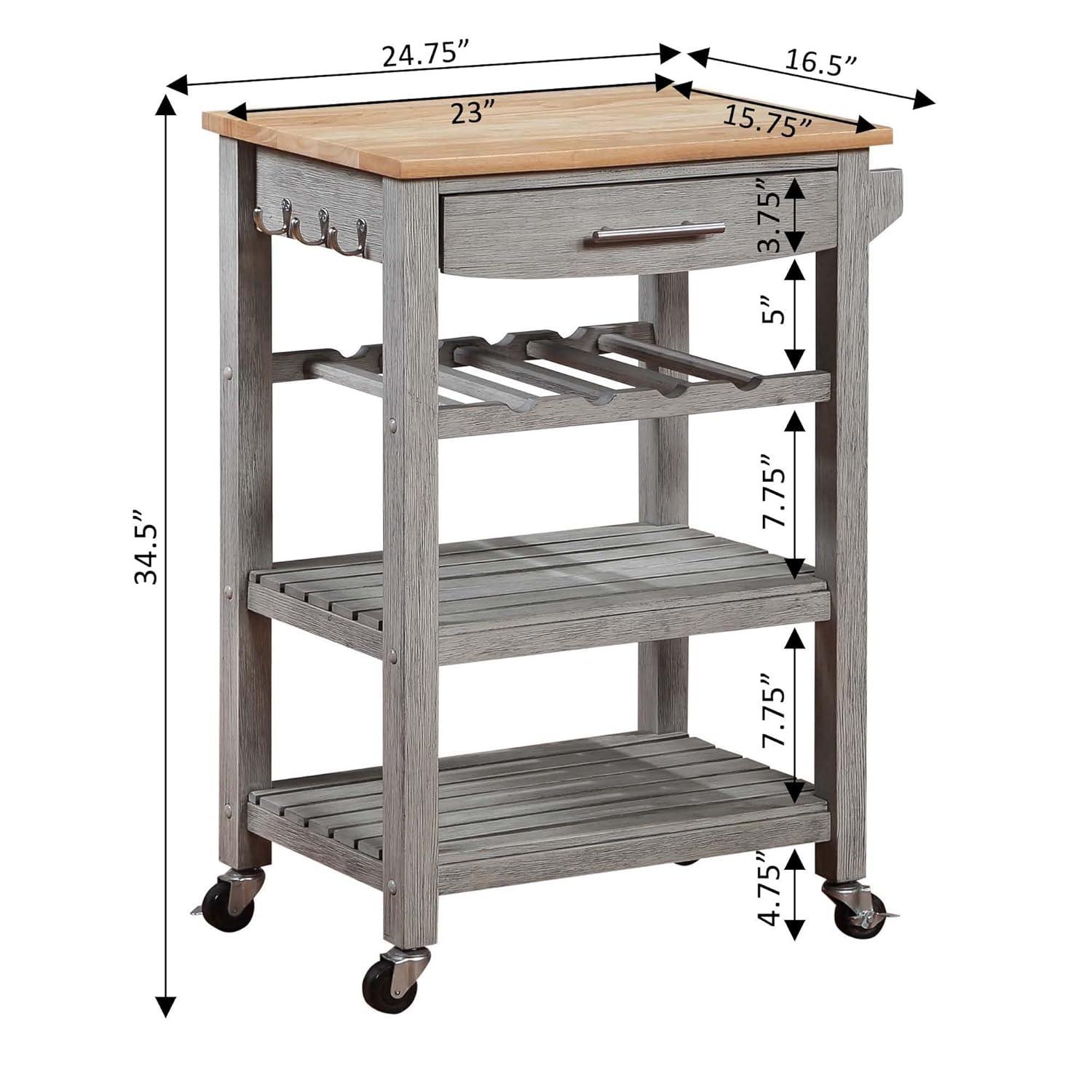 Ellaine Light Gray Solid Wood Butcher Block Kitchen Cart with Wine Rack