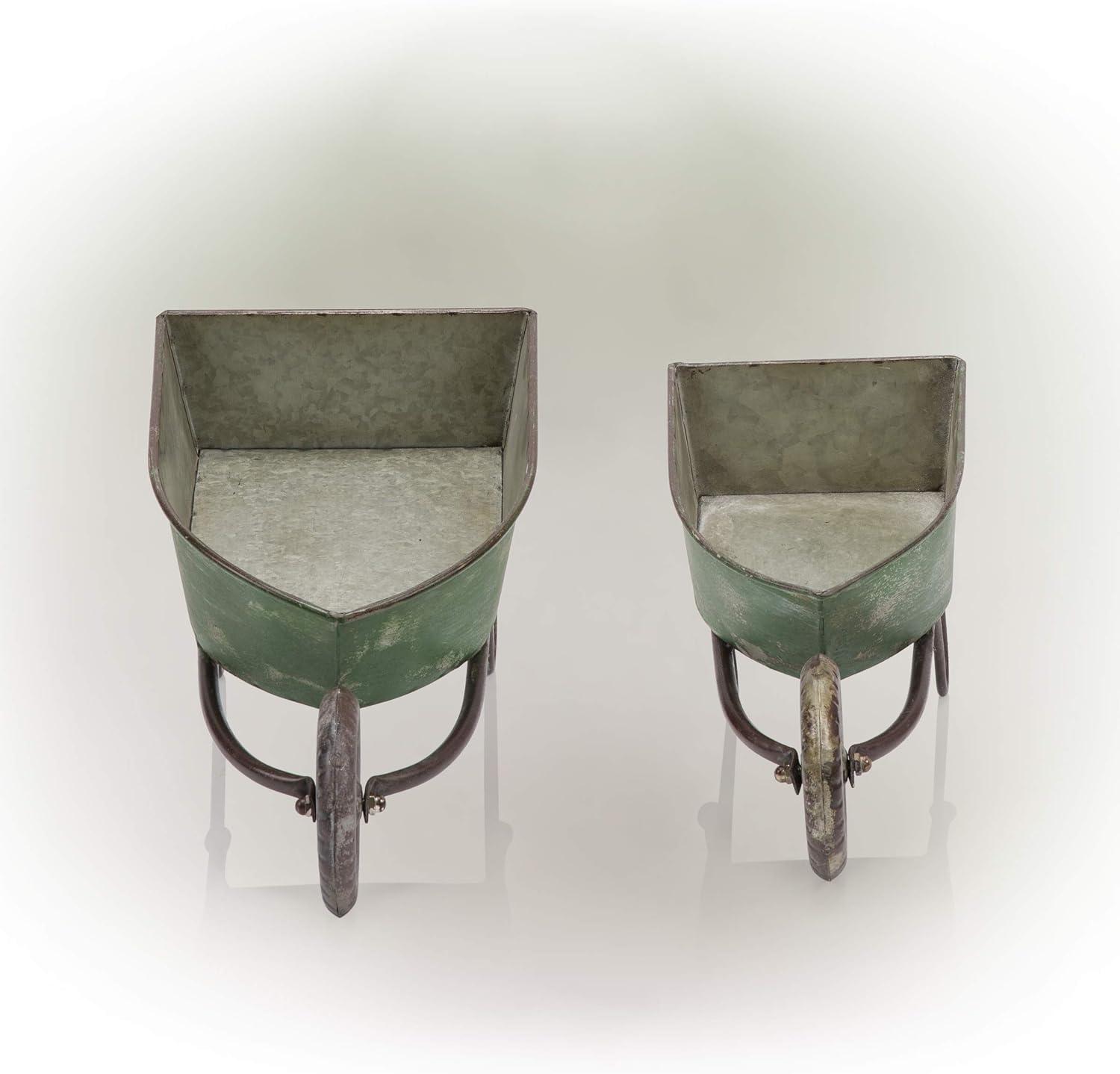 2pk Rustic Iron Wheelbarrow Garden Novelty Planter Green - Alpine Corporation