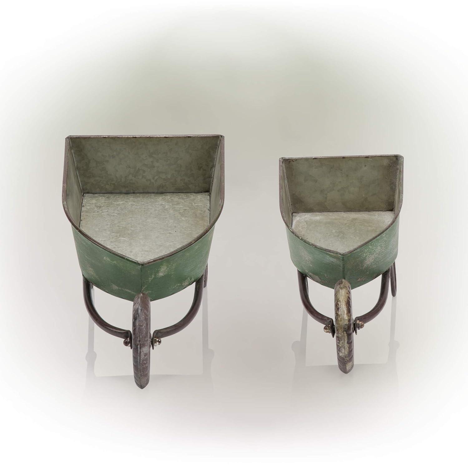 2pk Rustic Iron Wheelbarrow Garden Novelty Planter Green - Alpine Corporation