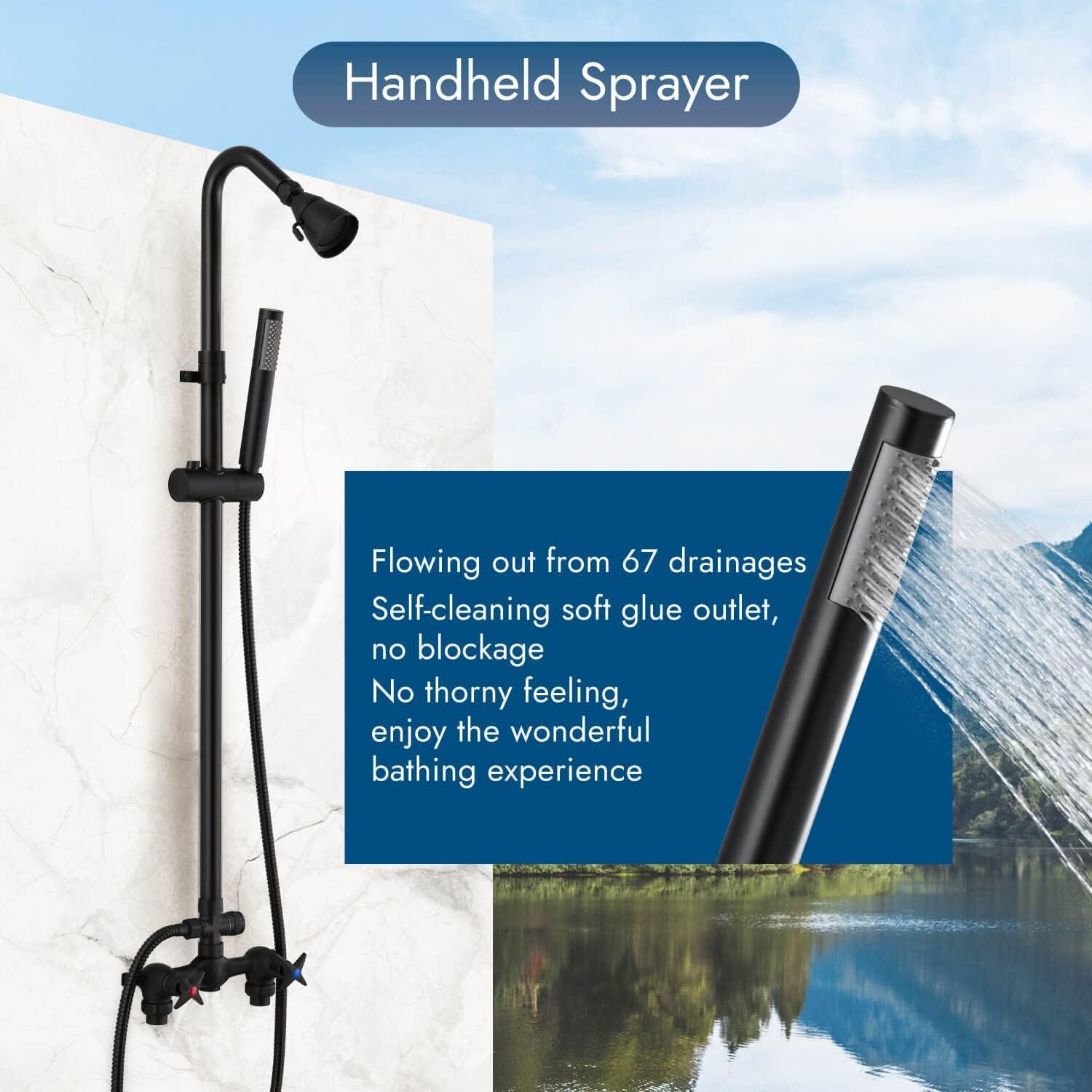 Matte Black Adjustable Height Outdoor Shower Kit with Handheld Sprayer