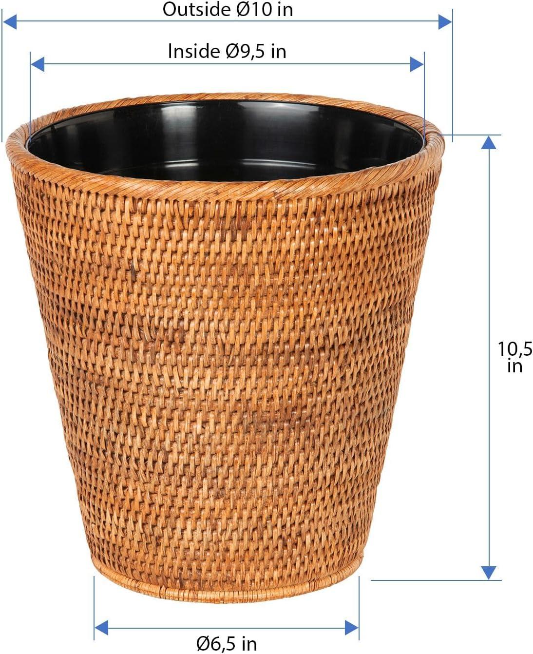 Honey Brown Rattan Wastebasket with Plastic Insert