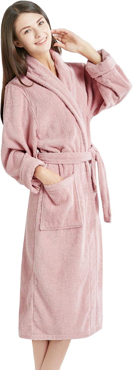 Cotton Terry Cloth Mid-Calf Bathrobe with Pockets