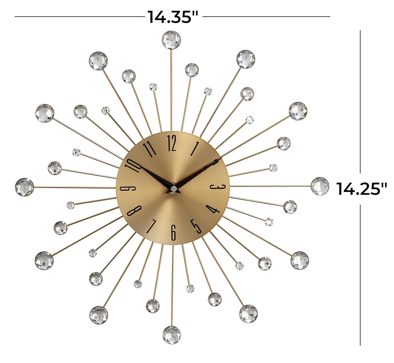 DecMode 19" Gold Metal Starburst Wall Clock with Black Accents