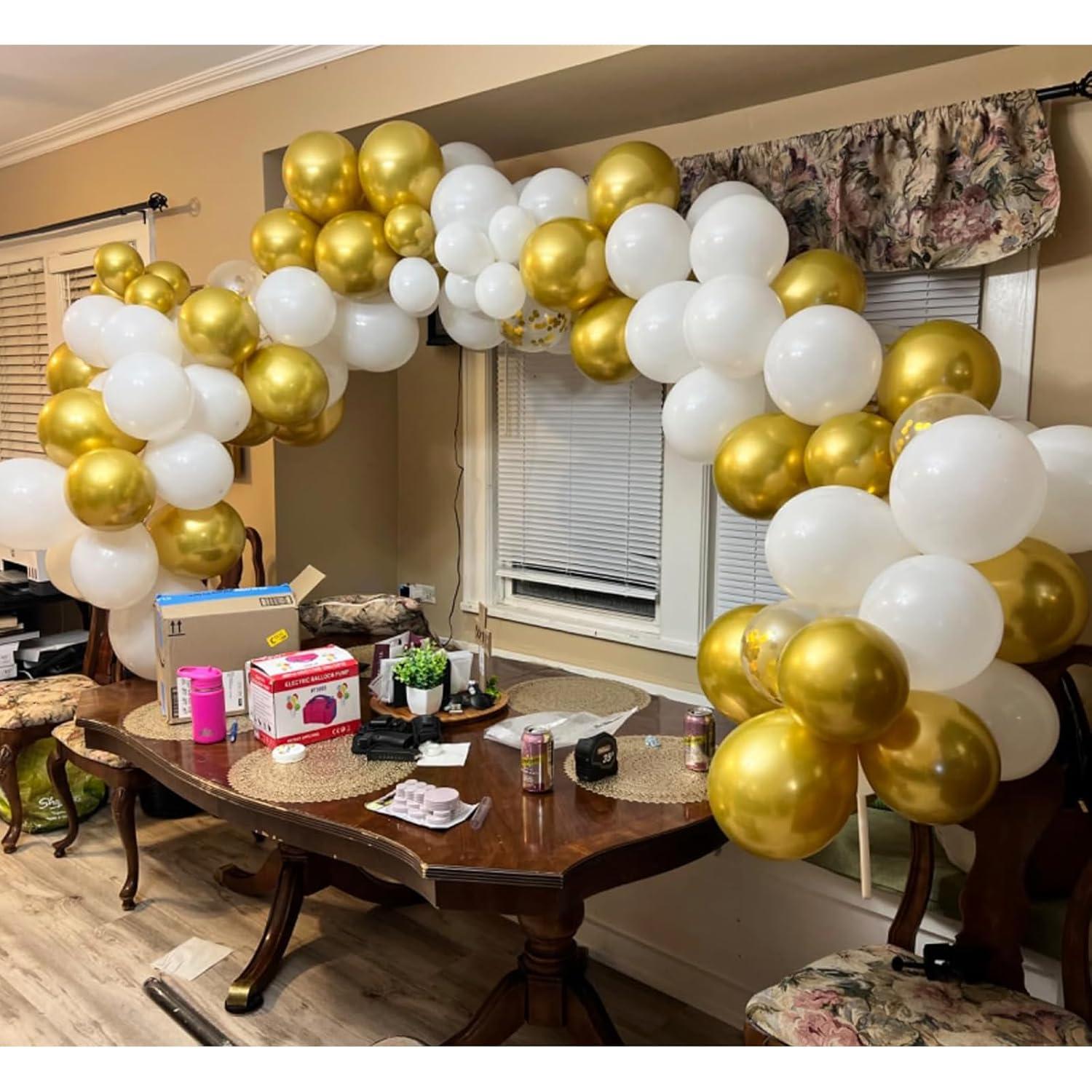 NISOCY White and Gold Balloons Garland Kit, 120PCS White Metallic Gold Confetti Balloon Arch Kit for Birthday Wedding Engagements Graduation Baby Bridal Shower Anniversary Party Decorations