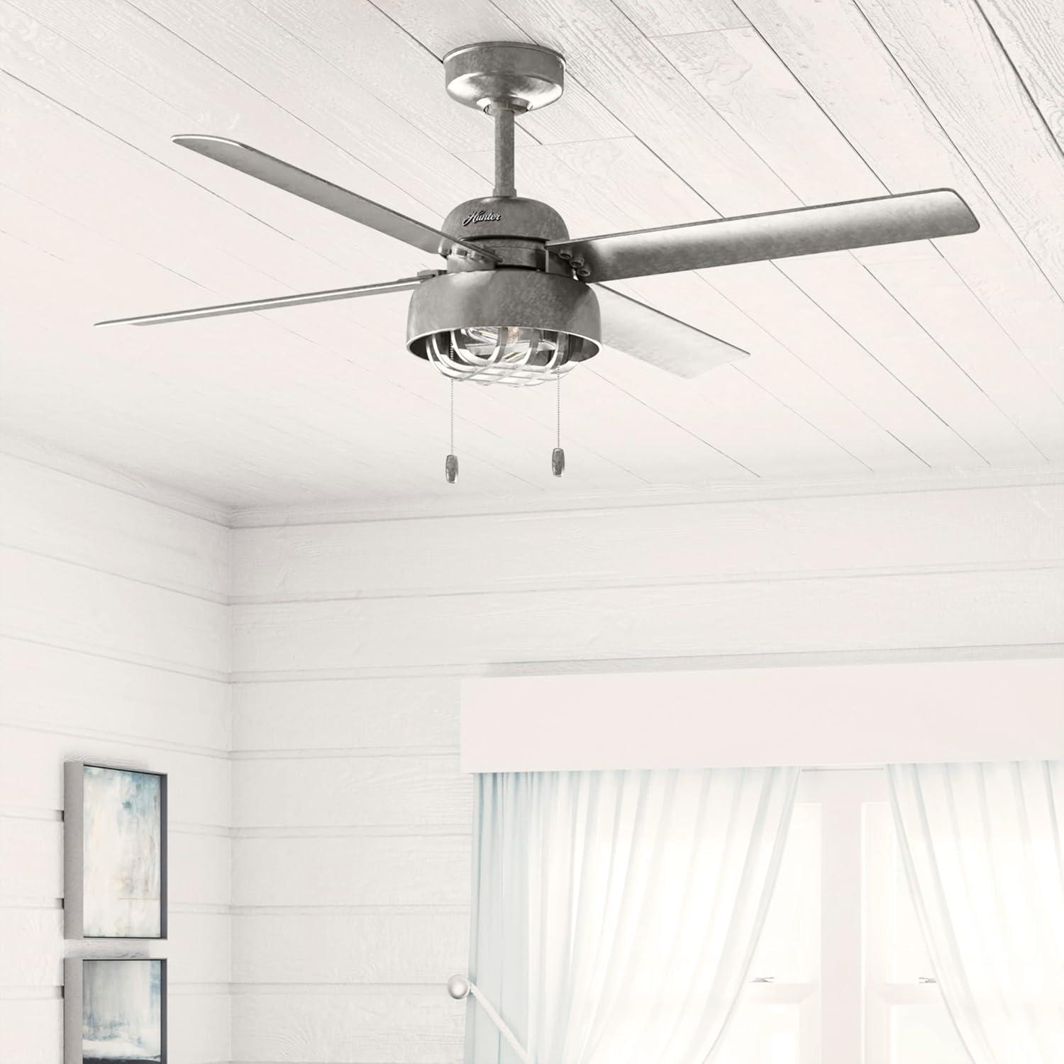 52" Spring Mill 4 - Blade Damp Rated Ceiling Fan With LED Light Kit And Pull Chain