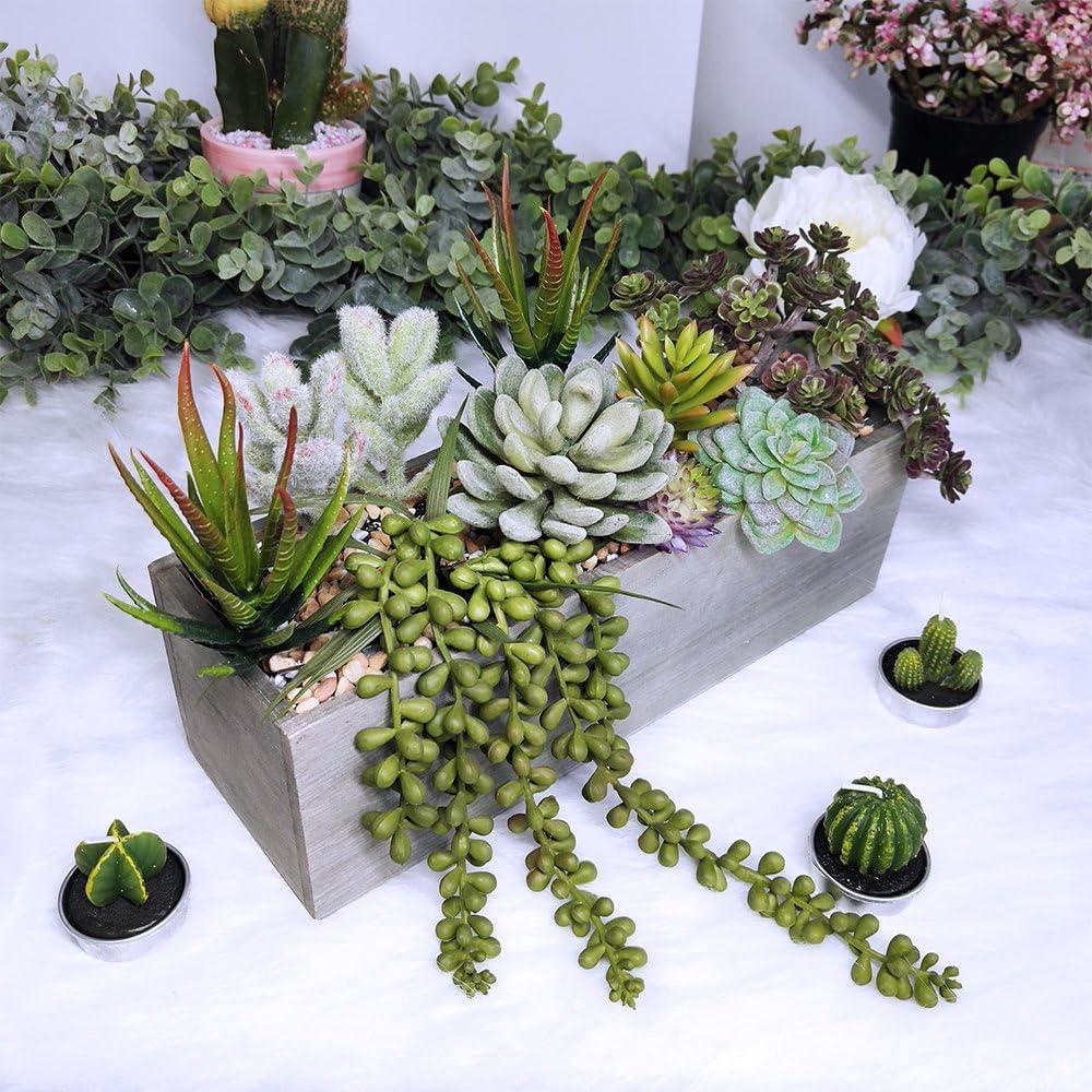 Artificial Succulent Arrangement in Rectangular Wooden Planter